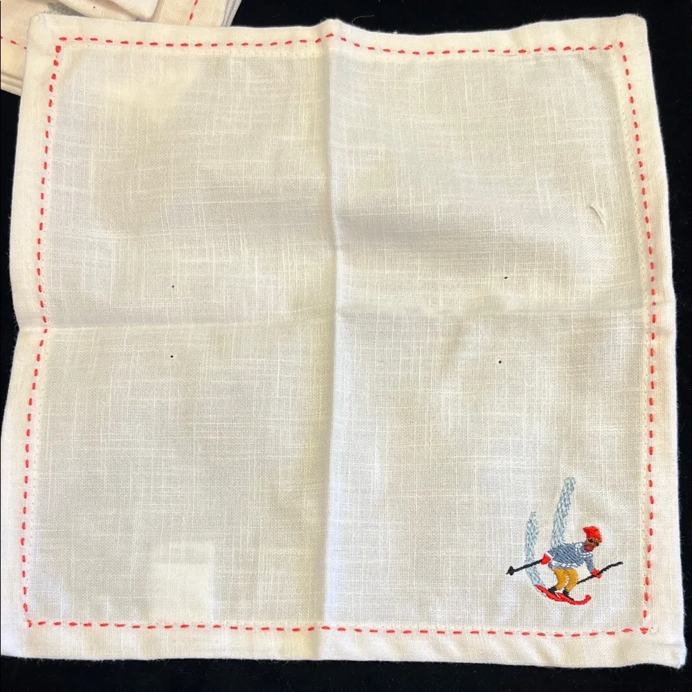 Winter Sports Embroidered Cocktail Napkins (x6)